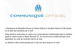 赛后爆发激烈冲突，马赛官方：已将拉比奥特与洛维列入出售名单